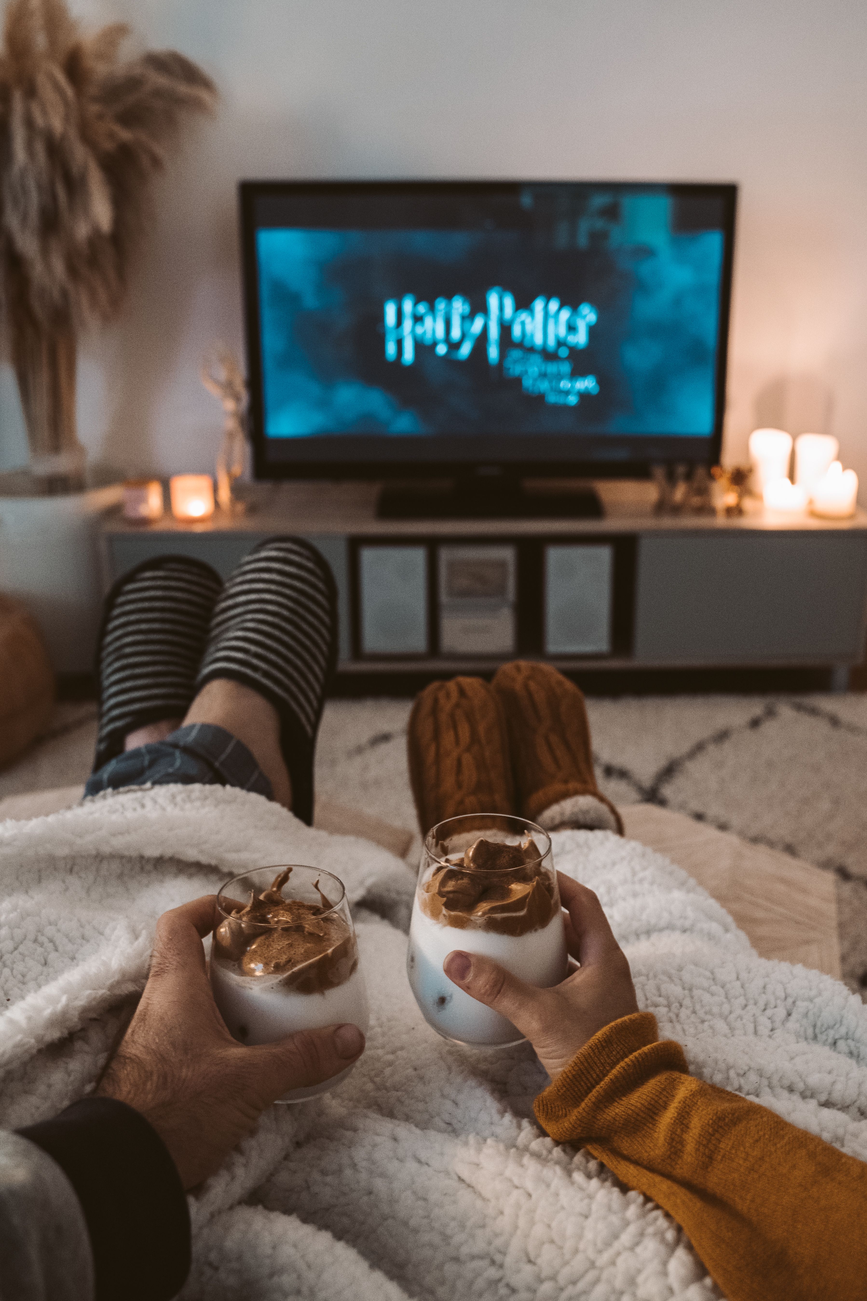A cozy movie night set up